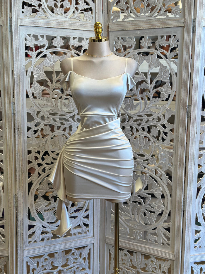 Pearl Off Shoulder Mini Dress- Stretchy, Estira