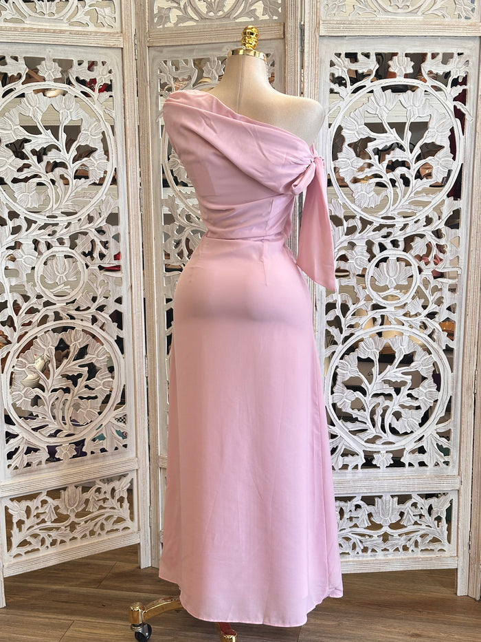 Pink Asymmetrical Midi Dress - no Estira, no Stretchy