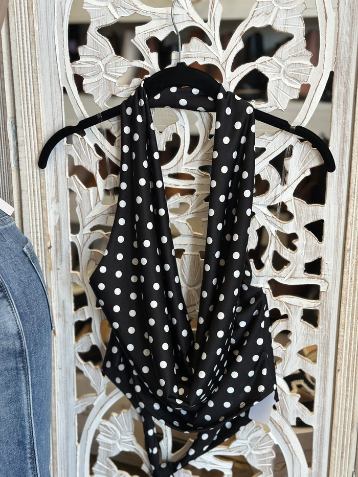 Polka Dot Cowl Neck Blouse- Estira, Stretchy