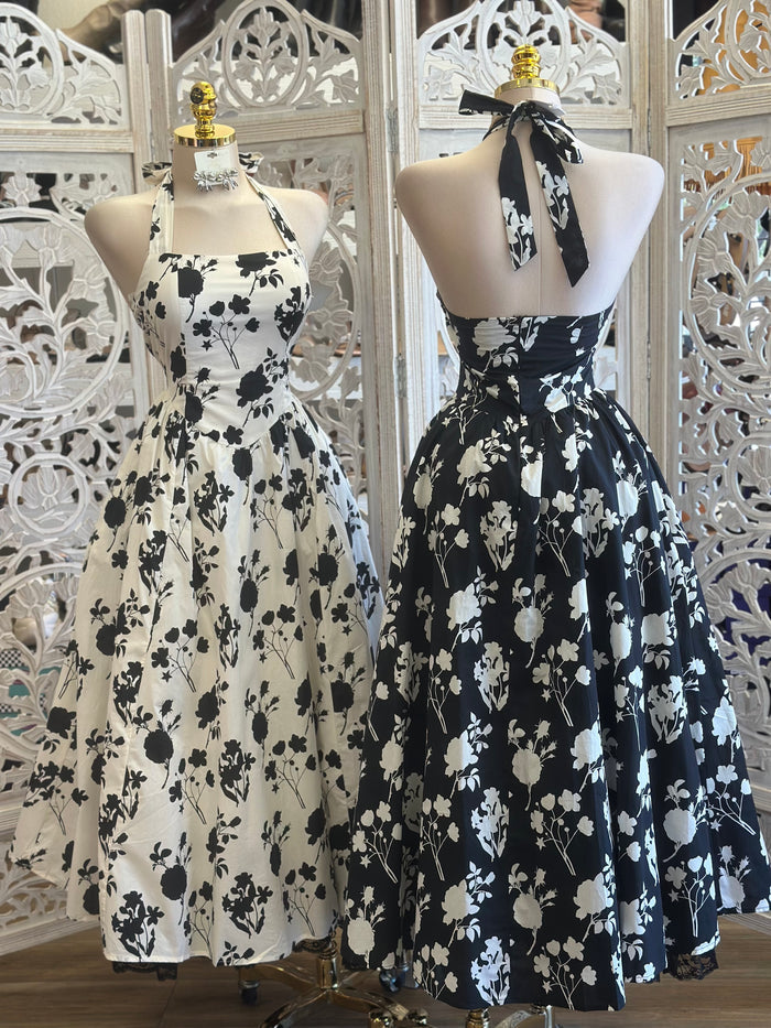 Puffy Vintage Floral Midi Dress- No Estira, Not Stretchy