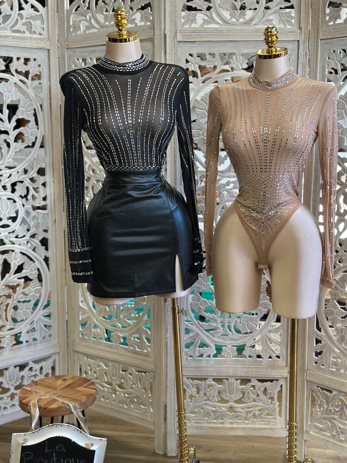 Rectangle Rhinestone Bodysuit- Estira, Stretchyn