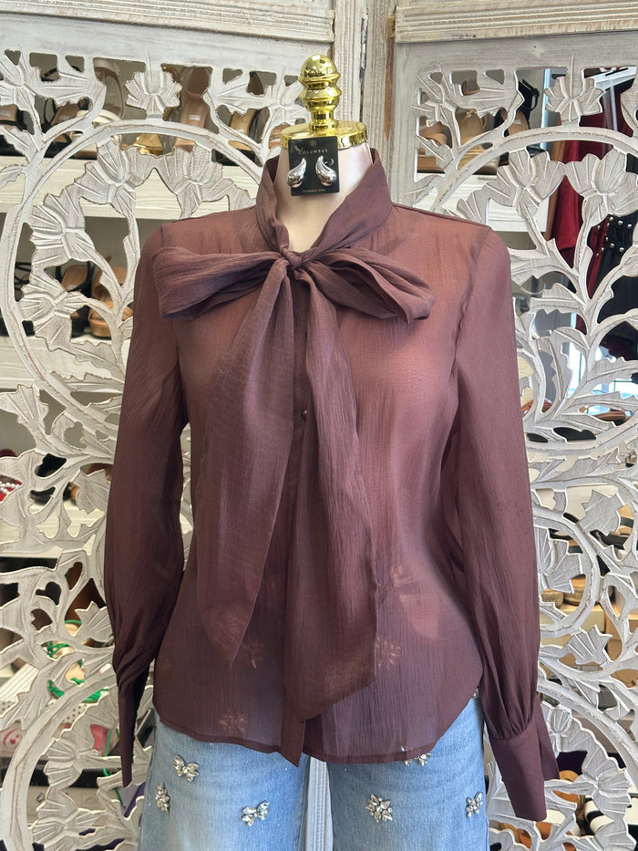 Ribbon Tue Button Up Blouse