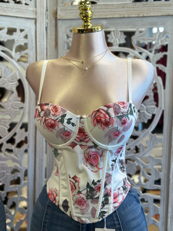Rose Mesh Corset Top - Estira, Stretchy