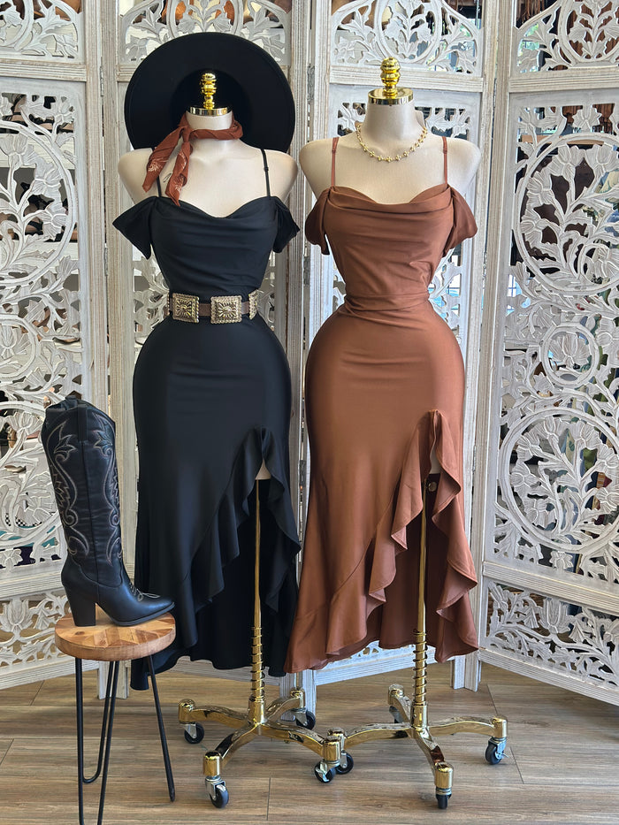 Ruffle Midi Dress- Stretchy, Estira