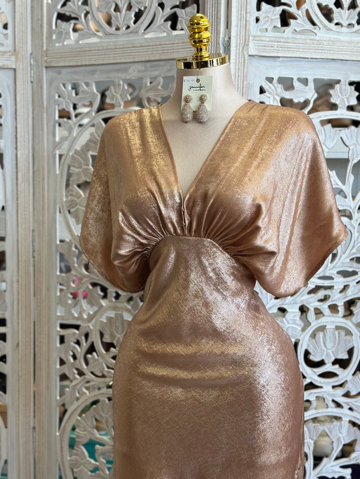 Satin Shimmer Maxi Dress- Not Stretchy, No Estira