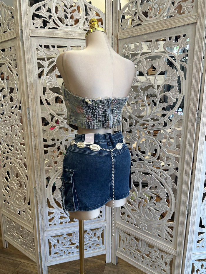 Sculpted Denim Utility Skirt -Estira , Stretchy