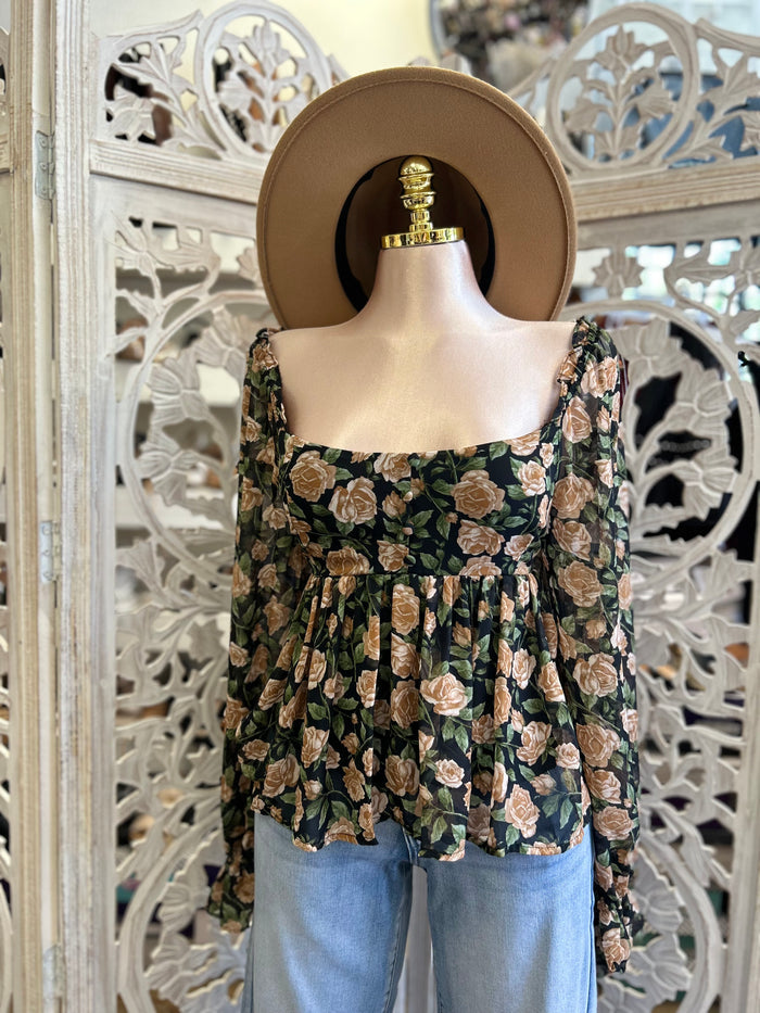 Square Neck Floral Blouse- Estira, Stretchy