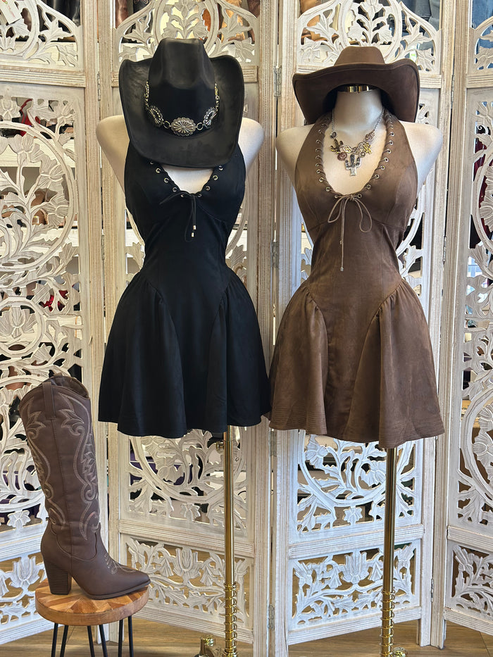 Studded Suede Mini Dress - Estira, Stretchy