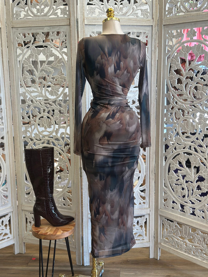 Tie Dye Mesh Body Con Dress - Estira , Stretchy