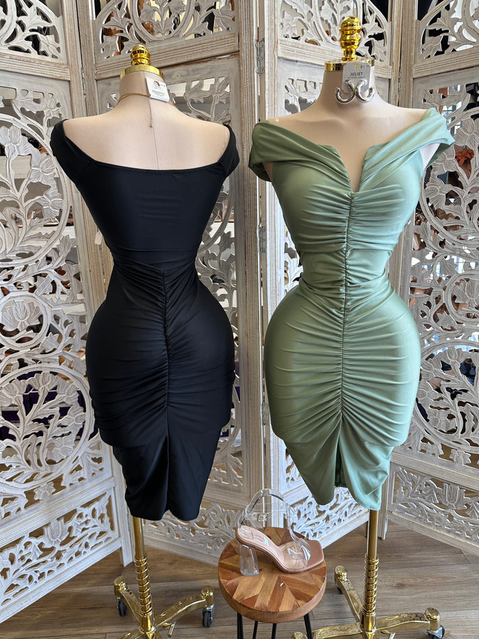 V Ruched Mini Dress - Estira, Stretchy