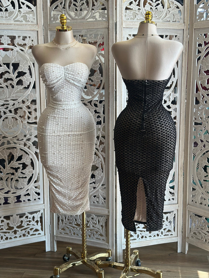 Web Knit Embellished Strapless Dress-Stretchy,Estira