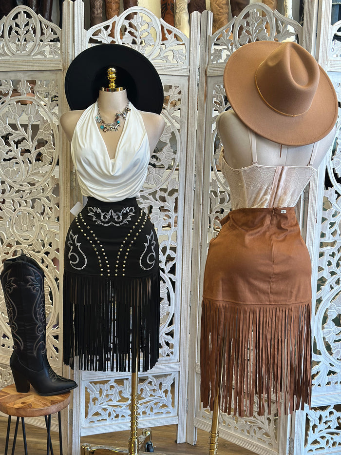 Western Embroidered Midi Skirt-Estira Poco, Slightly Stretchy