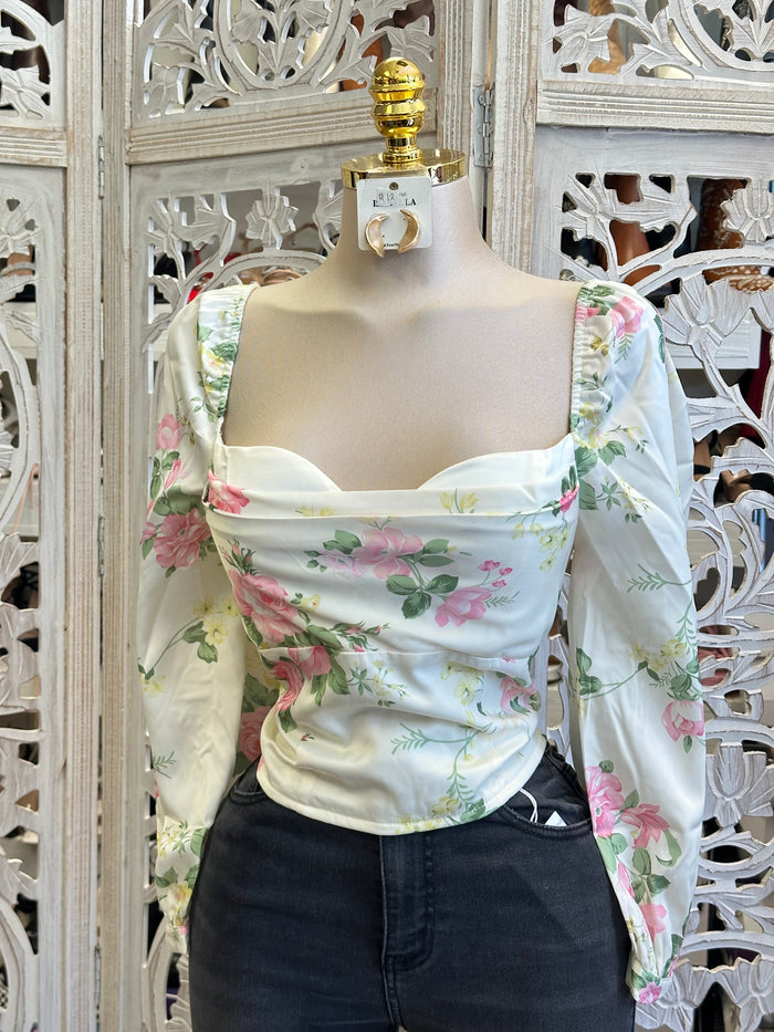 White Square Beck Floral Blouse