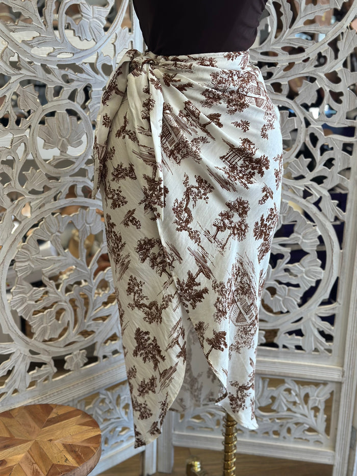 Wrapped Linen Pattern Skirt- Not Stretchy , No Estira