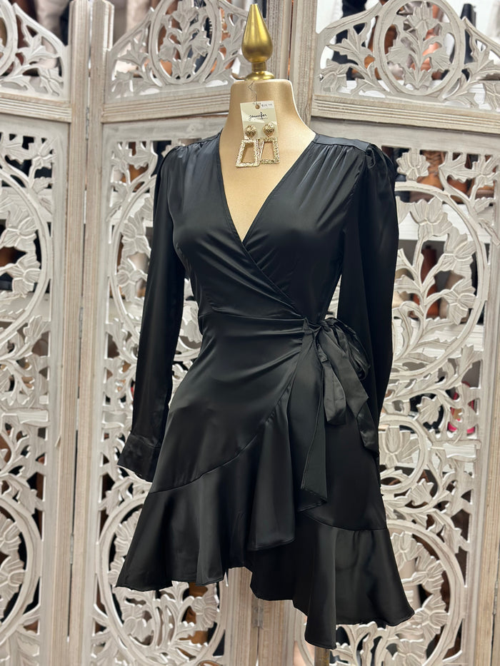 Black Silky Wrapped Dress