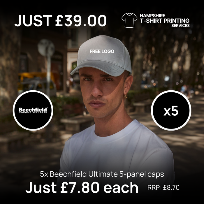 5x Beechfield Ultimate 5-panel cap bundle