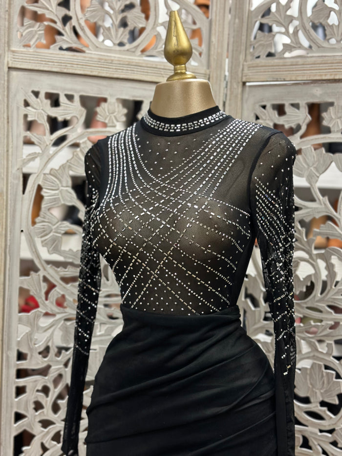 Mesh Rihinestone Pattern Bodysuit