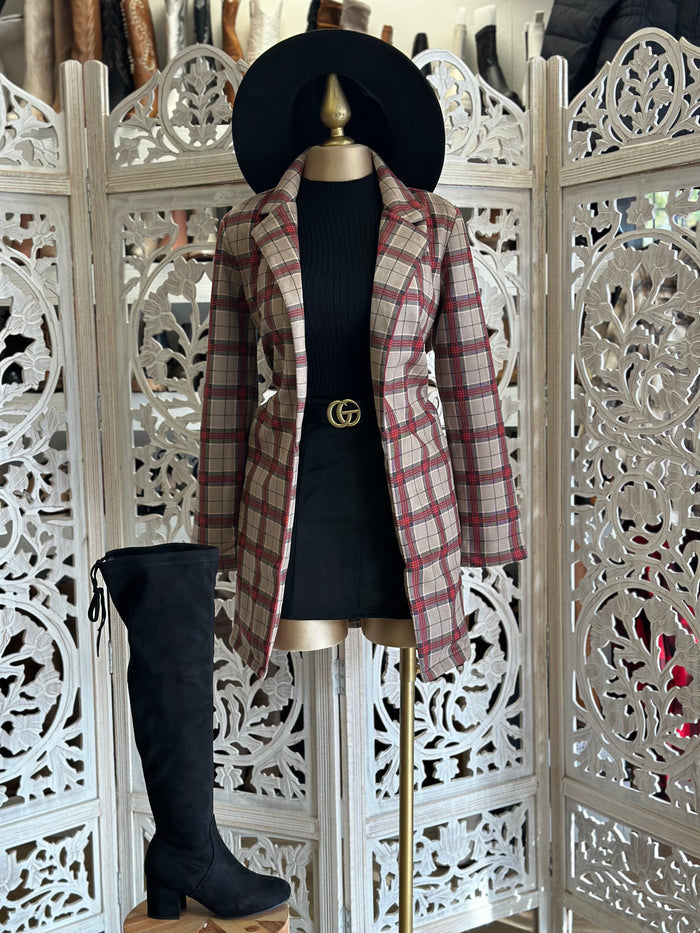Long  Plaid Blazer Coat