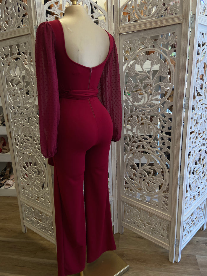 Burgundy Long Sleeve Jumpsuit