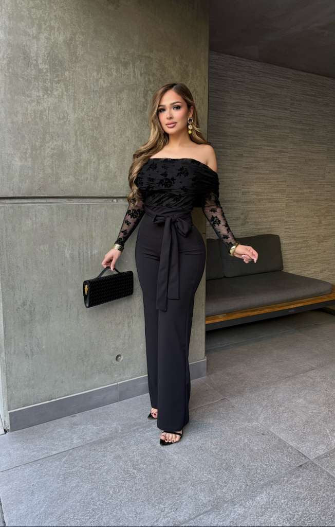 All Black Rose Jumpsuit - Slightly Stretchy,Estira Poco
