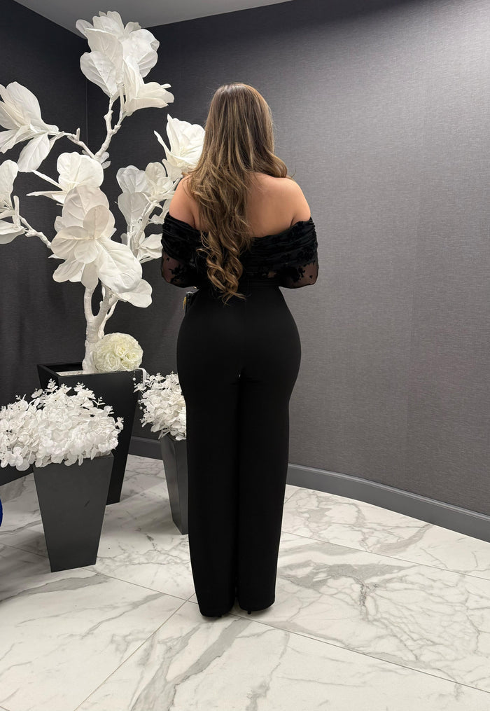 All Black Rose Jumpsuit - Slightly Stretchy,Estira Poco
