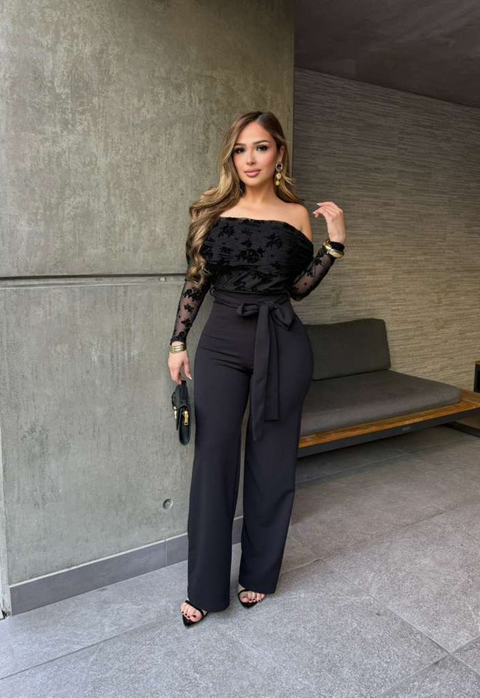 All Black Rose Jumpsuit - Slightly Stretchy,Estira Poco