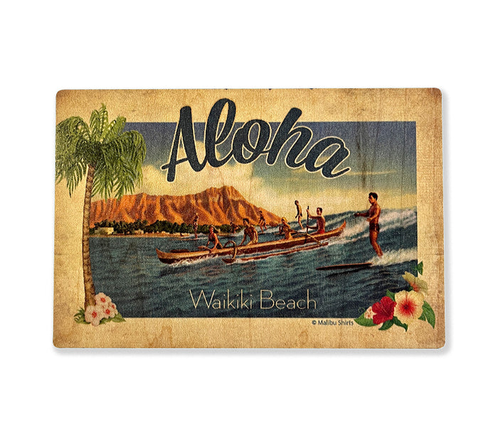 Aloha Waikiki Wooden Postcard