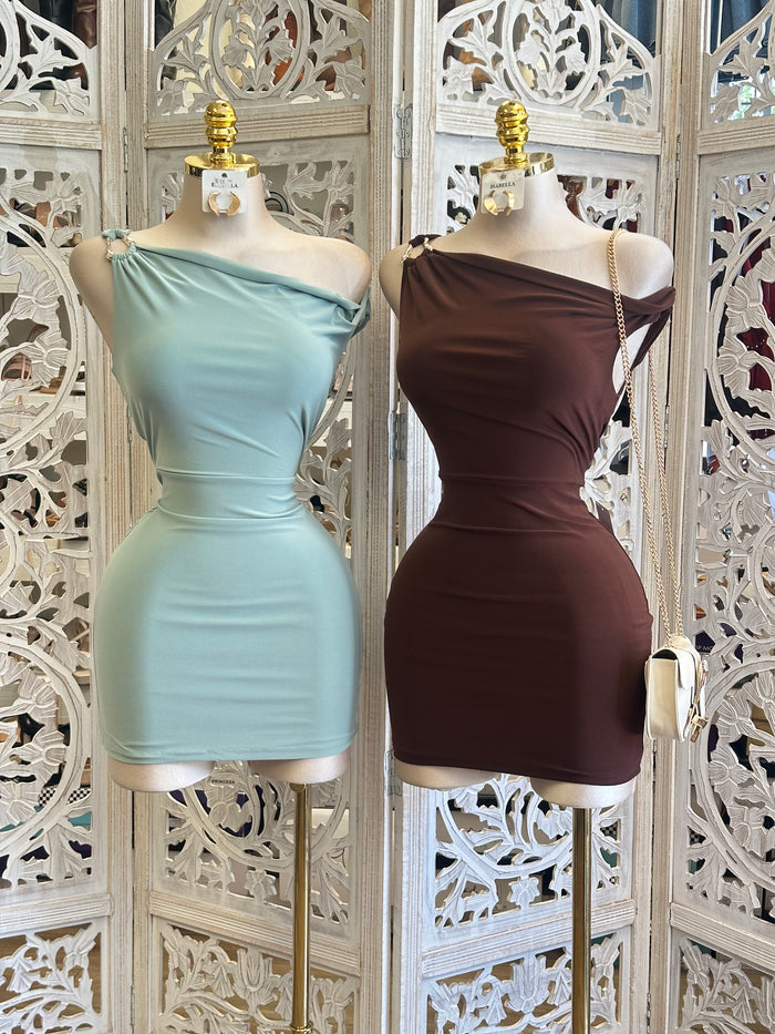 Asymmetrical Broche Mini Dress- Estira, Stretchy