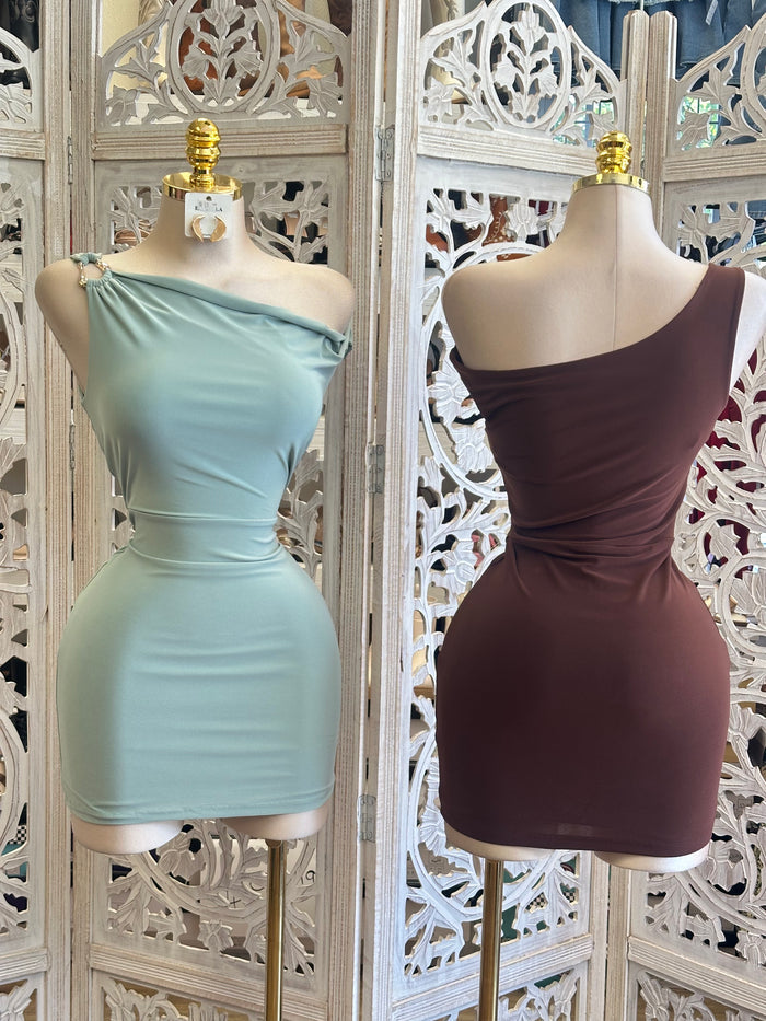 Asymmetrical Broche Mini Dress- Estira, Stretchy
