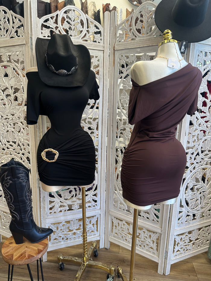 Asymmetrical Broche Mini Dress- Estira, Stretchy