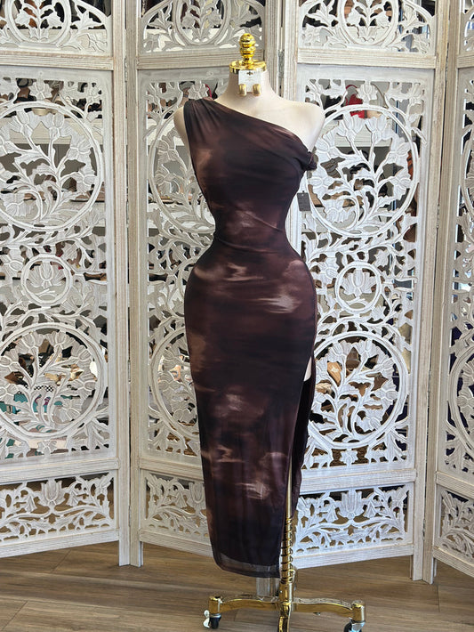 Asymmetrical Brushed Black Midi Dress- Stretchy