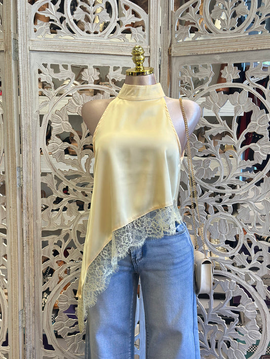 Asymmetrical Butter Lace Lined Blouse- Estira, Stretchy