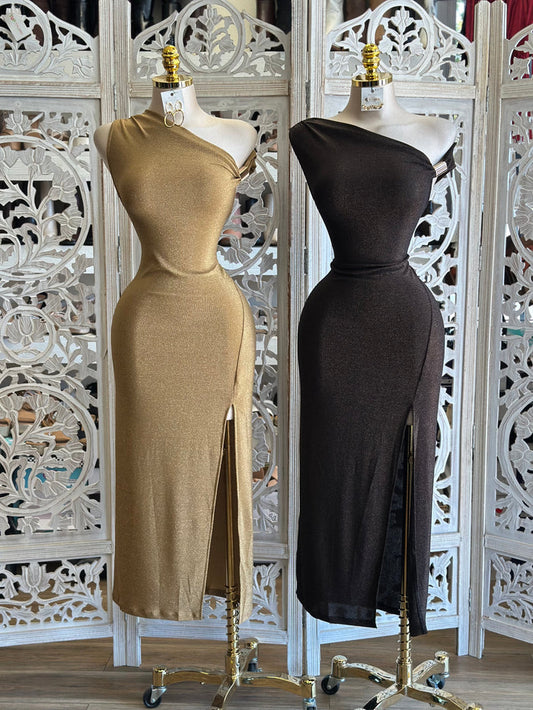 Asymmetrical Glittery Midi Dress- Stretchy,Estira