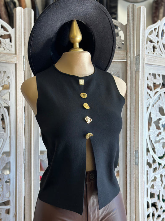 Asymmetrical Gold Button Blouse- Estira, Stretchy