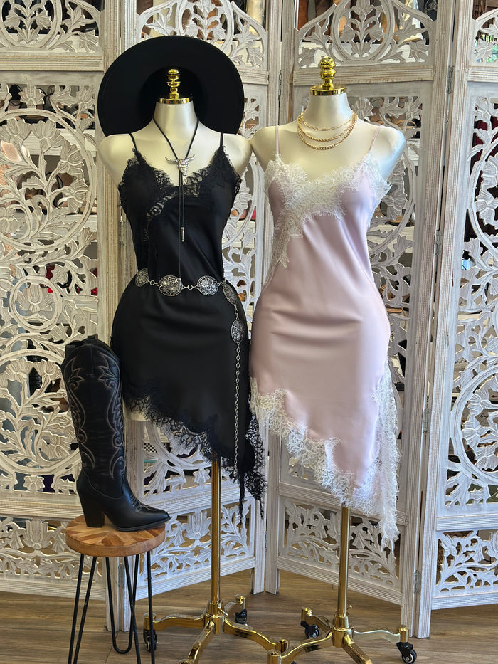 Asymmetrical Lace Slip Dress- Estira, Stretchy