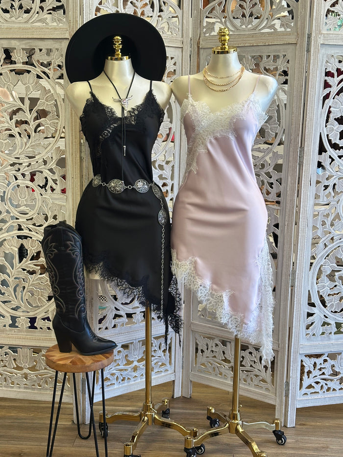 Asymmetrical Lace Slip Dress- Estira, Stretchy