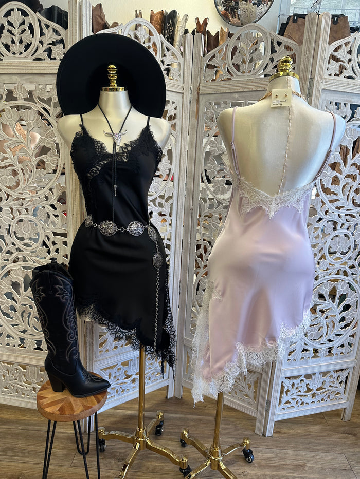 Asymmetrical Lace Slip Dress- Estira, Stretchy