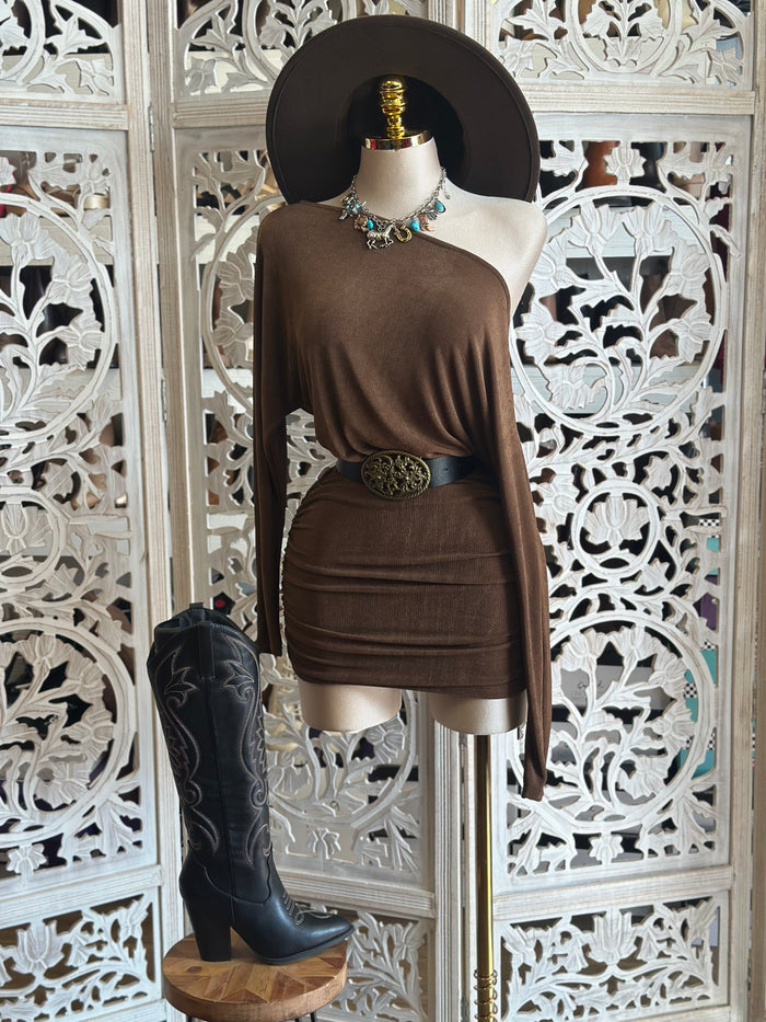 Asymmetrical Mini Brown Dress-Stretchy, Estira