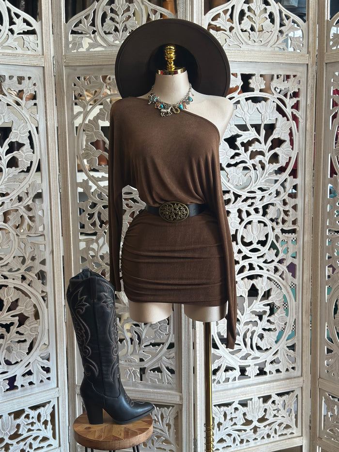 Asymmetrical Mini Brown Dress-Stretchy, Estira
