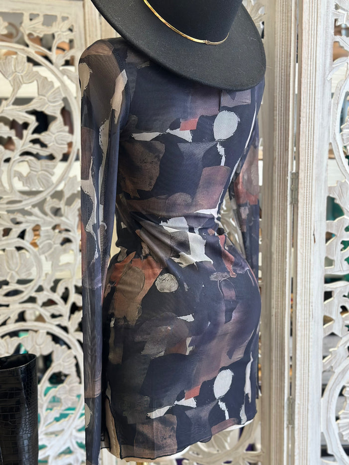 Asymmetrical Pattern Mini Dress- Stretchy,Estira