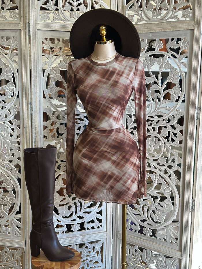 Asymmetrical Plaid Mini Dress- Stretchy,Estira