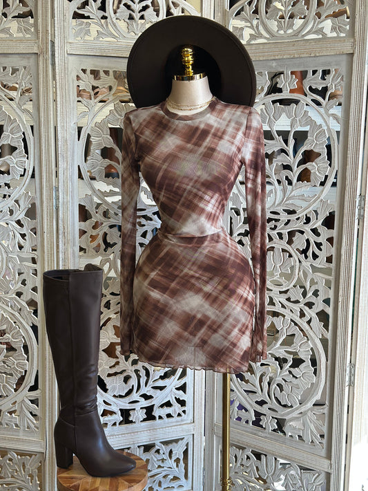 Asymmetrical Plaid Mini Dress- Stretchy,Estira