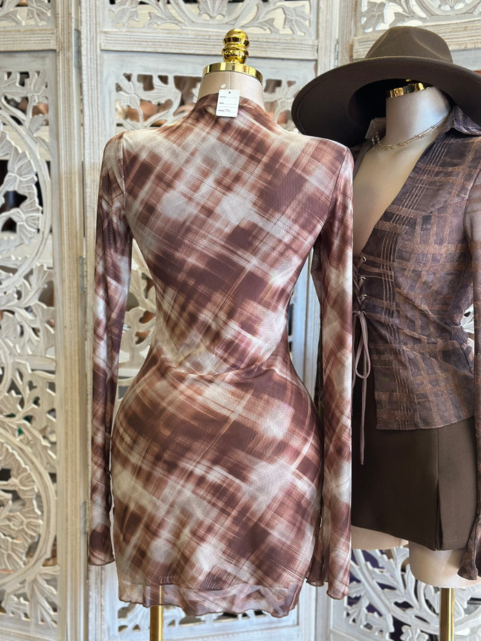 Asymmetrical Plaid Mini Dress- Stretchy,Estira