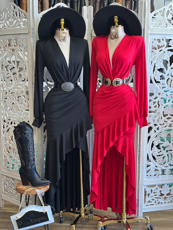 Asymmetrical Ruffle Dress-Estira, Stretchy
