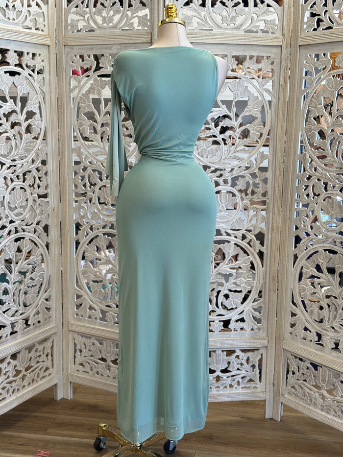 Asymmetrical Seafoam Knotted Dress-Estira, Stretchy