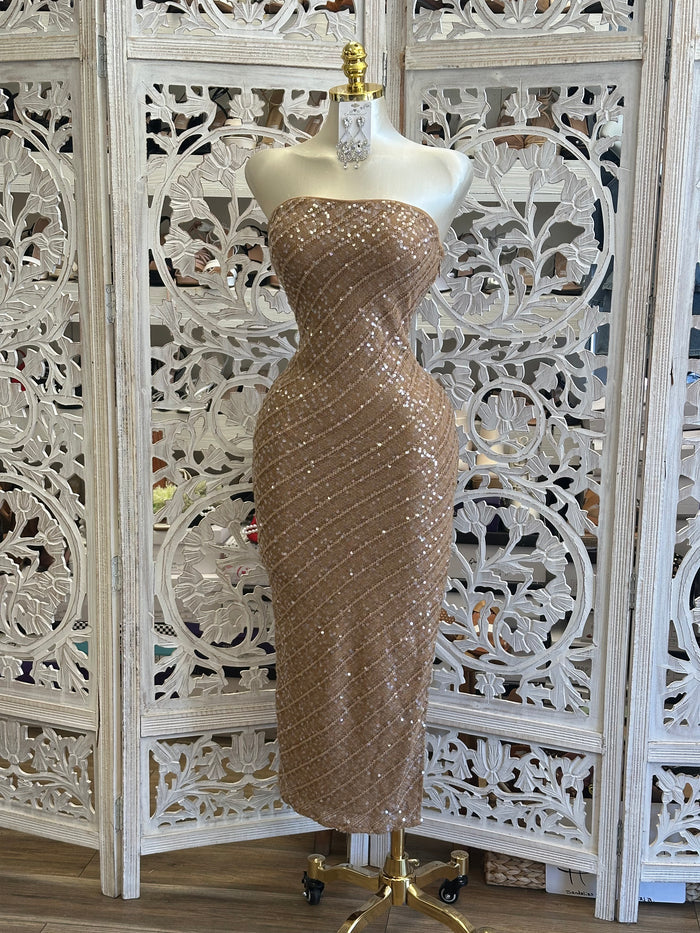 Asymmetrical Sequin Dress - Estira, Stretchy