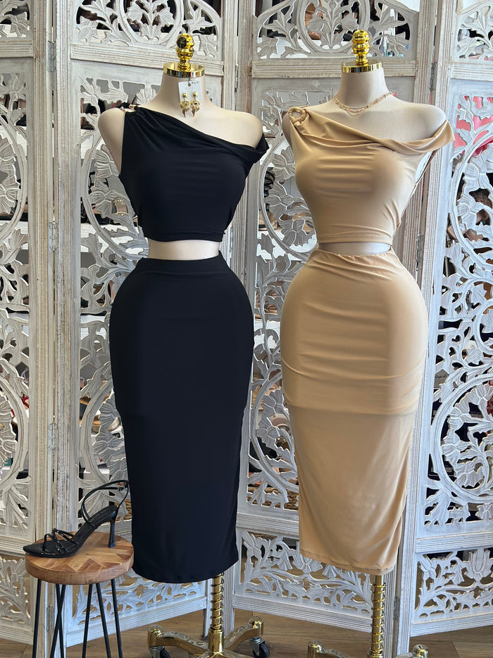 Asymmetrical Solid Color Set- Estira,Stretchy