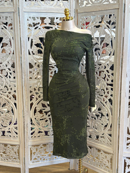 Asymmetrical Velvet Vine  Dress-Stretchy, Estira