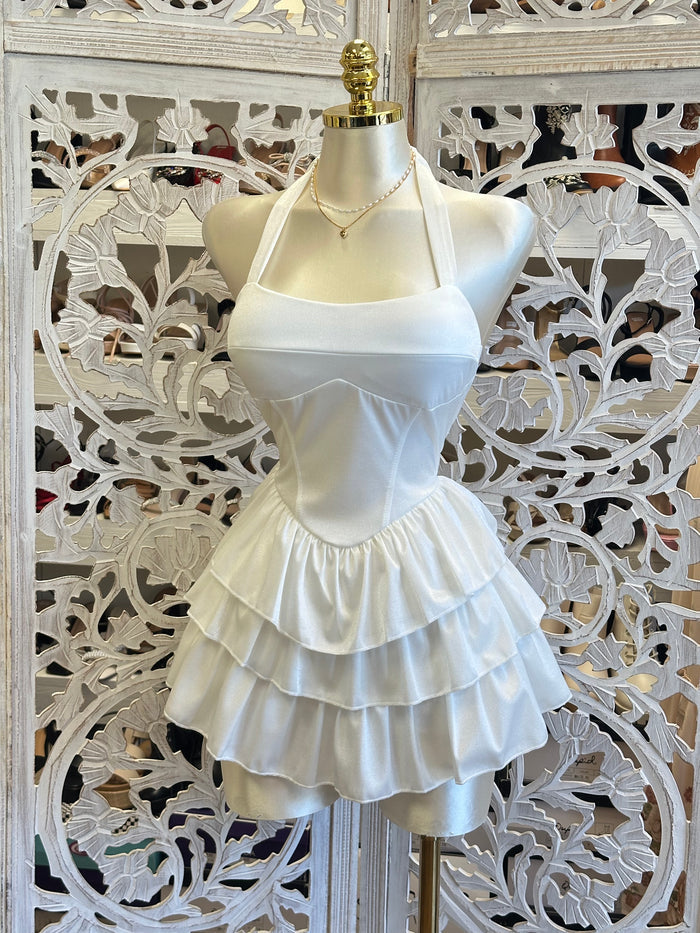 Backless Ruffle Mini Dress-Stretchy, Estira