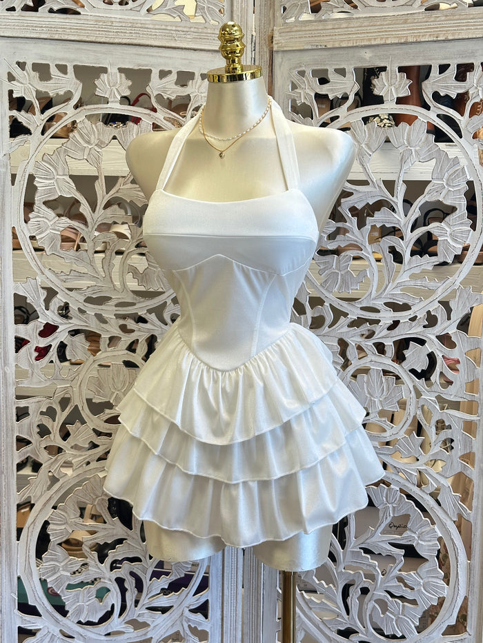 Backless Ruffle Mini Dress-Stretchy, Estira